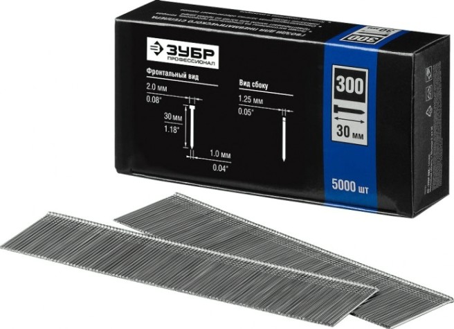 Гвозди ЗУБР ЭКСПЕРТ тип 300, 30 мм для нейлера, 5000 шт [31830-30]