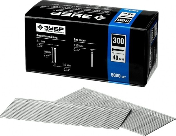 Гвозди ЗУБР ЭКСПЕРТ тип 300, 40 мм для нейлера, 5000 шт [31830-40]