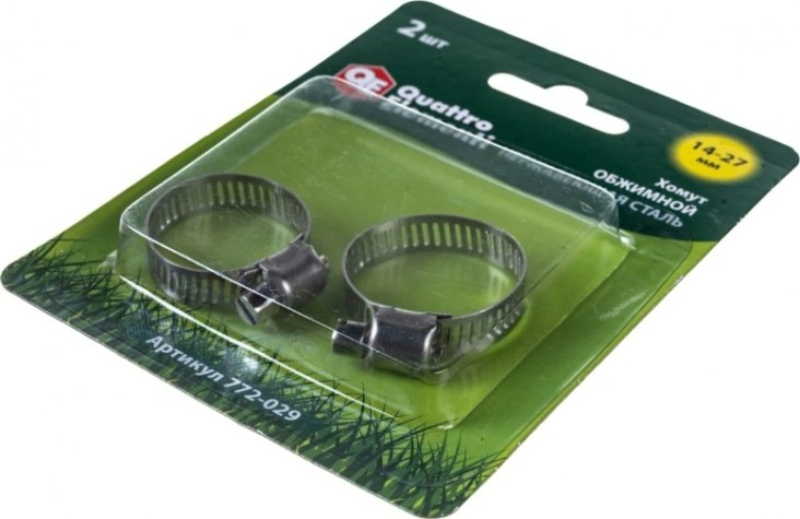 Хомут червячный из нержавеющей стали QUATTRO ELEMENTI 14-27 мм 2 шт, в блистере [772-029]