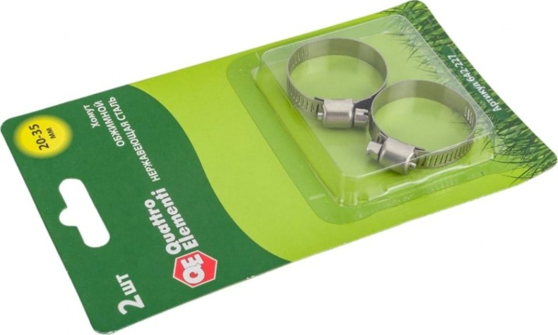 Хомут червячный из нержавеющей стали QUATTRO ELEMENTI 20-35 мм 2 шт, в блистере [642-227]