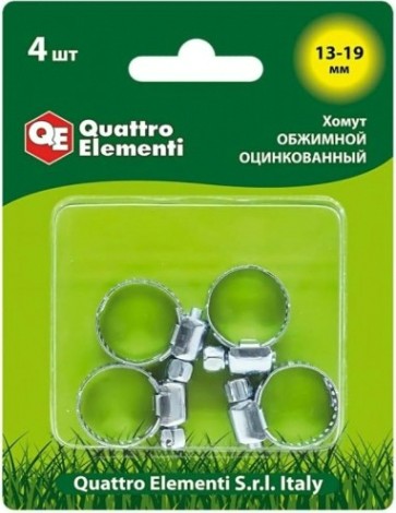 Хомут червячный QUATTRO ELEMENTI 13-19 мм оцинкованный, 4 шт в блистере [771-992]