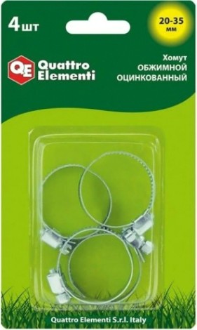 Хомут червячный QUATTRO ELEMENTI 20-35 мм оцинкованный, 4 шт в блистере [642-203]