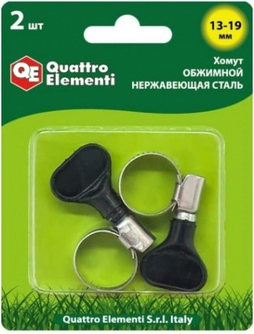 Хомут червячный с ключом QUATTRO ELEMENTI 13-19 мм нержавеющая сталь, 2 шт в блистере [772-456]
