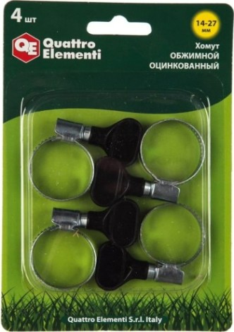 Хомут червячный с ключом QUATTRO ELEMENTI 14-27 мм оцинкованный, 4 шт в блистере [772-449]