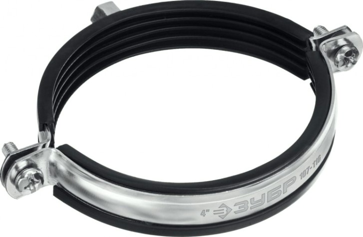 Хомут для монтажа труб двухболтовый ЗУБР 37880-107-116 4" с гайкой м8/м10, 10шт, оцинкованный