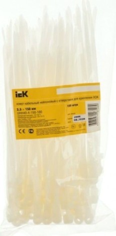 Хомут пластиковый IEK 3.5х150 нейлон кабельный с отвер. для креп. хок (уп. 100шт) [UHH40-4-150-100]