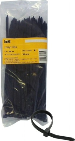 Хомут пластиковый IEK 7.6х300 нейлон кабельный черн. (уп. 100шт) [UHH32-D076-300-100]