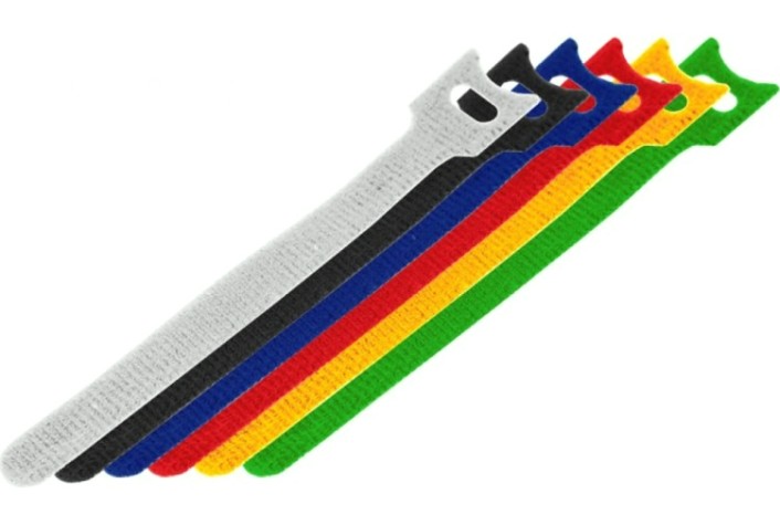 Хомут пластиковый REXANT 310х16 мм, цветной набор многоразовых на липучке упаковка 12 шт. [07-7310]