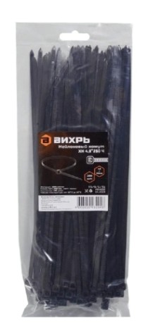 Хомут пластиковый ВИХРЬ 4,8 х 250 (уп.100 шт.) черный [73/9/1/31]