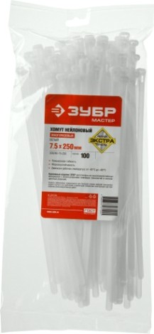 Хомут пластиковый ЗУБР ПРОФЕССИОНАЛ разъемные белые кср-б1, 7.5x250 мм, 100 шт, нейлон [309240-75-250]