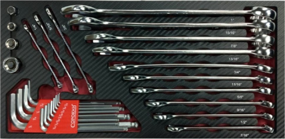 Инструмент в ложементе СОРОКИН 1.129 Standart дюймовый 29 предметов Инструмент в ложементе СОРОКИН 1.129 Standart дюймовый 29 предметов