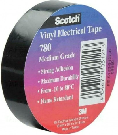 Изолента ПВХ 3M Scotch ® 780 19 мм x 20 м х 0,18 мм, черная [7000033356]