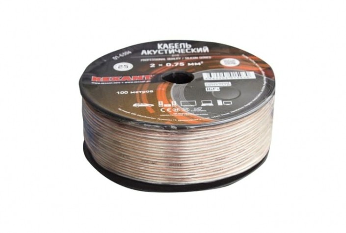 Кабель акустический REXANT 01-6304 2х0,75мм², прозрачный SILICON, 100м