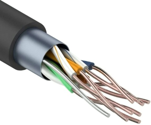 Кабель REXANT F/UTP, CAT 5e, PE 4х2х0,50мм, 24AWG внешний, черный (барабан) [01-0146]