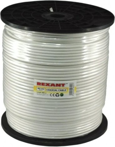 Кабель REXANT RG-6U (75 Oм) CCS/Al/Al (1,02/Al/48х0,12мм) 64% белый, 305м [01-2203]