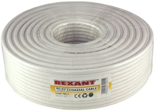 Кабель REXANT RG-6U (75 Oм) Cu/Al/Cu (1,0/Al/48х0,12мм) 64% белый, 100м [01-2221]