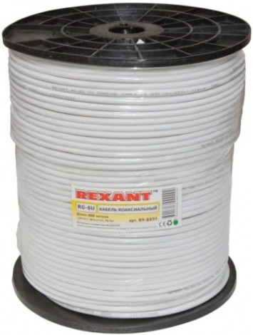 Кабель REXANT RG-6U (75 Oм) Cu/Al/Cu (1,0/Al/48х0,12мм) 64%, бух. 305м [01-2231]