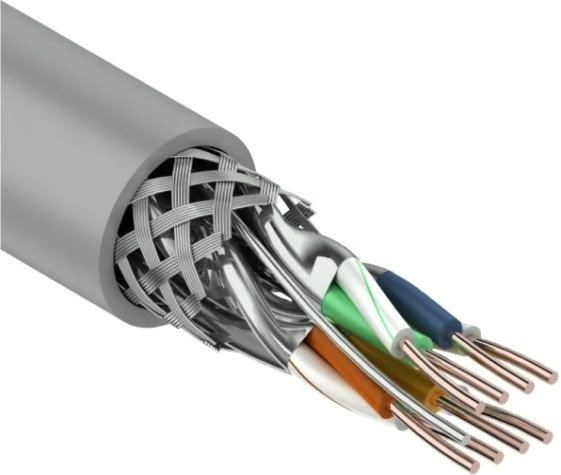 Кабель REXANT S/FTP, CAT 7, PVC 4x2x0,57мм, 23AWG внутренний, серый [01-0542]