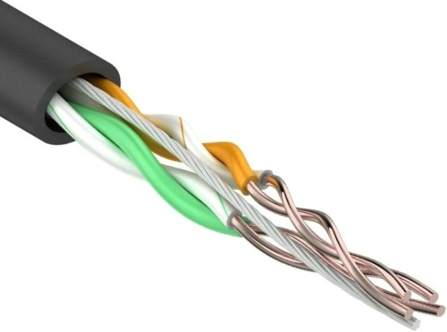 Кабель REXANT U/UTP, CAT 5e, PE 2х2х0,50мм, 24AWG внешний, черный [01-0025]