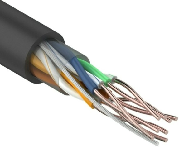 Кабель REXANT U/UTP, CAT 5e, PE 4х2х0,50мм, 24AWG внешний, черный, 100м [01-0045-100]