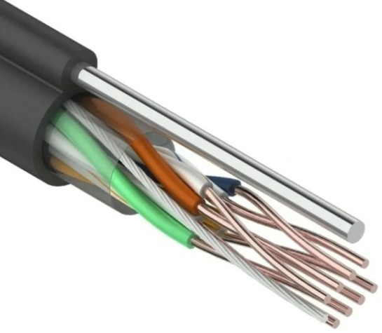 Кабель REXANT U/UTP, CAT 5e, PE 4х2х0,50мм, 24AWG внешний, черный, с тросом [01-0046]