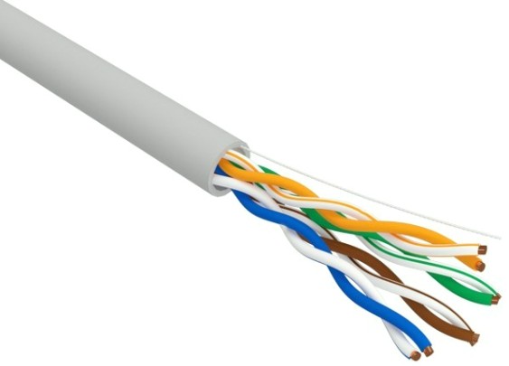 Кабель REXANT U/UTP, CAT 5e, PVC 4x2x0,50 мм, 24AWG внутренний, серый [01-0043-R]