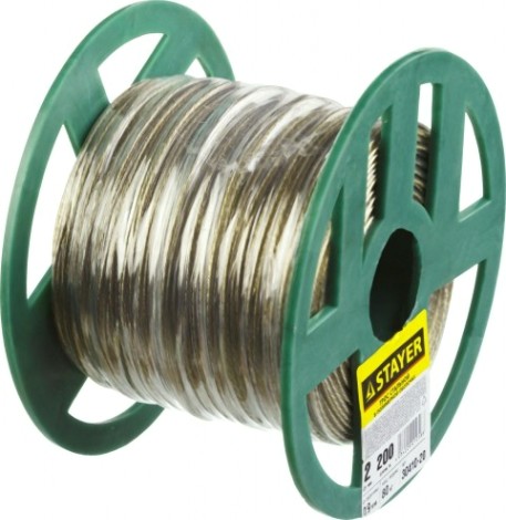 Канат стальной с покрытием из поливинилхлорида (ПВ STAYER MASTER трос в оболочке, d=2,0 мм, l=200 м, [30410-20]
