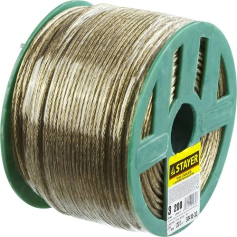 Канат стальной с покрытием из поливинилхлорида (ПВ STAYER MASTER трос в оболочке, d=3,0 мм, l=200 м, [30410-30]