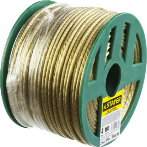 Канат стальной с покрытием из поливинилхлорида (ПВ STAYER MASTER трос в оболочке, d=4,0 мм, l=100 м, [30410-40]