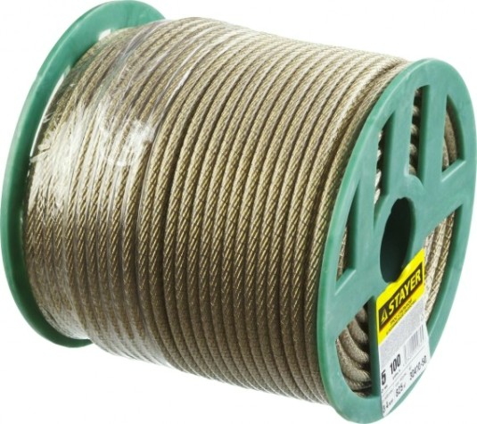 Канат стальной с покрытием из поливинилхлорида (ПВ STAYER MASTER трос в оболочке, d=5,0 мм, l=100 м, [30410-50]