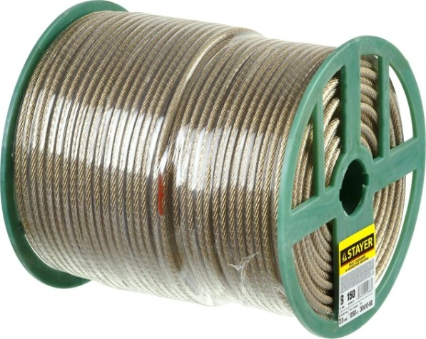 Канат стальной с покрытием из поливинилхлорида (ПВ STAYER MASTER трос в оболочке, d=6,0 мм, l=150 м, [30410-60]