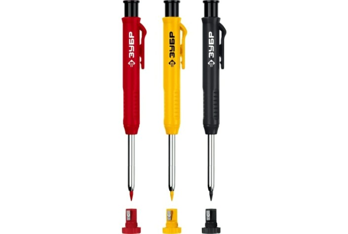 Карандаш строительный ЗУБР Профессионал АСК 18 сменных грифелей: 6ч + 6ж + 6к автоматический [06312-H6]