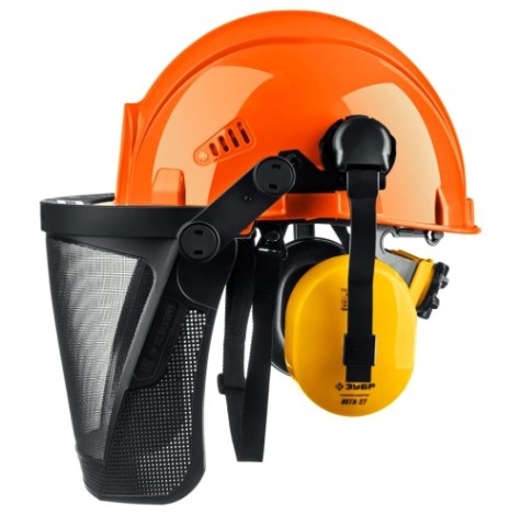 Каска ЗУБР ТРИАДА в комплекте с наушниками snr=27дб и защитным экран [11099]