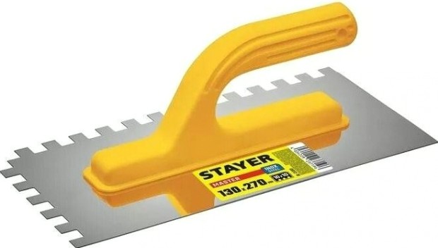 Кельма STAYER MASTER 130х27 0мм, 10х10 мм, гладилка штукатурная зубчата [08012-10]