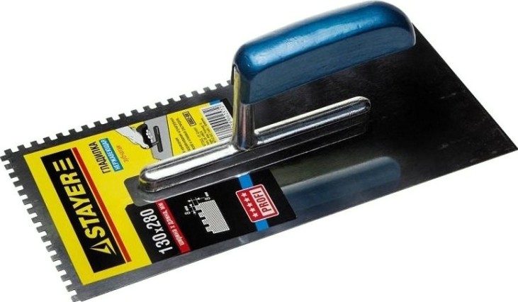 Кельма STAYER Profi 130х280 мм, 8х8 мм, гладилка штукатурная зубчатая [0802-08]