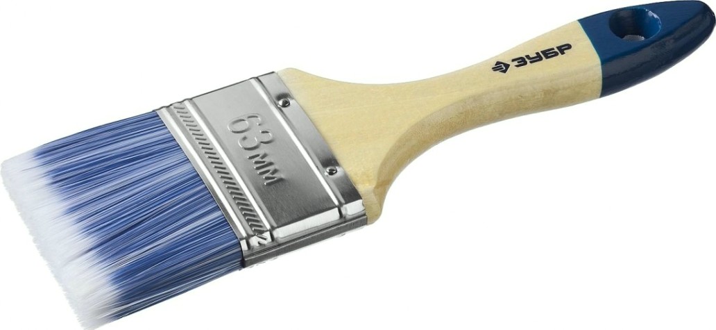 Кисть флейцевая ЗУБР АКВА плоская искусственная щетина, деревянная ручка, 63 [4-01007-063]