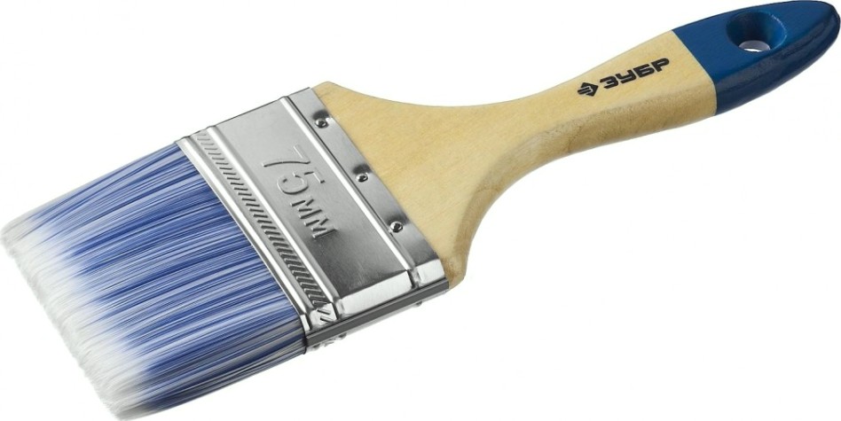 Кисть флейцевая ЗУБР АКВА плоская искусственная щетина, деревянная ручка, 75 [4-01007-075]