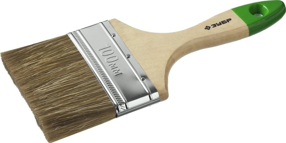 Кисть флейцевая ЗУБР ЛАЗУРЬ плоская смешанная щетина, деревянная ручка, 100мм [4-01009-100]