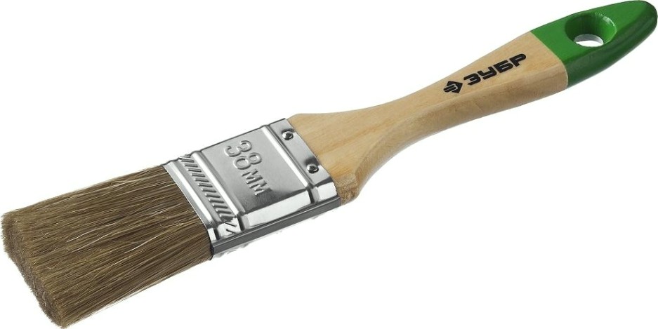 Кисть флейцевая ЗУБР ЛАЗУРЬ плоская смешанная щетина, деревянная ручка, 38мм [4-01009-038]