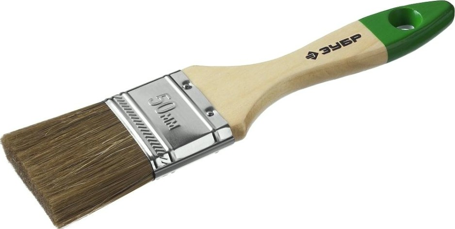 Кисть флейцевая ЗУБР ЛАЗУРЬ плоская смешанная щетина, деревянная ручка, 50мм [4-01009-050]