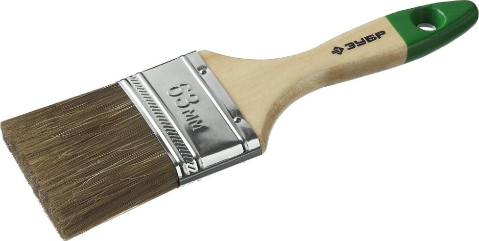 Кисть флейцевая ЗУБР ЛАЗУРЬ плоская смешанная щетина, деревянная ручка, 63мм [4-01009-063]