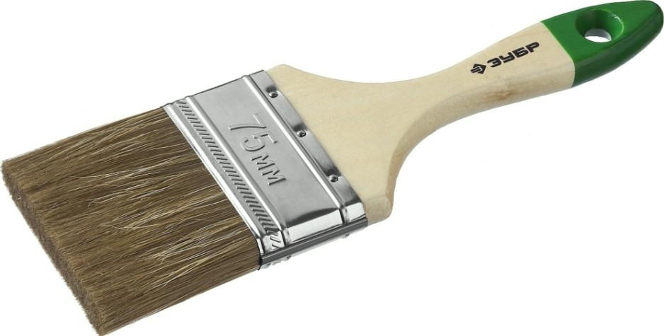 Кисть флейцевая ЗУБР ЛАЗУРЬ плоская смешанная щетина, деревянная ручка, 75мм [4-01009-075]