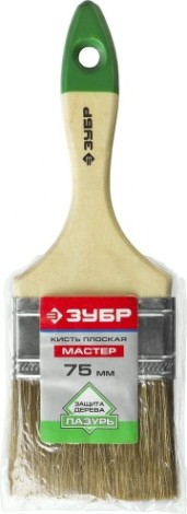 Кисть флейцевая ЗУБР ЛАЗУРЬ плоская смешанная щетина, деревянная ручка, 75мм [4-01009-075]