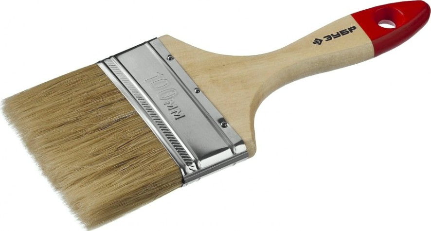 Кисть флейцевая ЗУБР УНИВЕРСАЛ-МАСТЕР 100 мм плоская натуральная щетина, дер. ручка [4-01003-100]