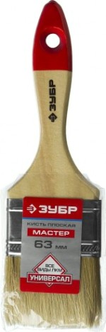 Кисть флейцевая ЗУБР УНИВЕРСАЛ-МАСТЕР 63 мм плоская натуральная щетина, дер. ручка [4-01003-063]
