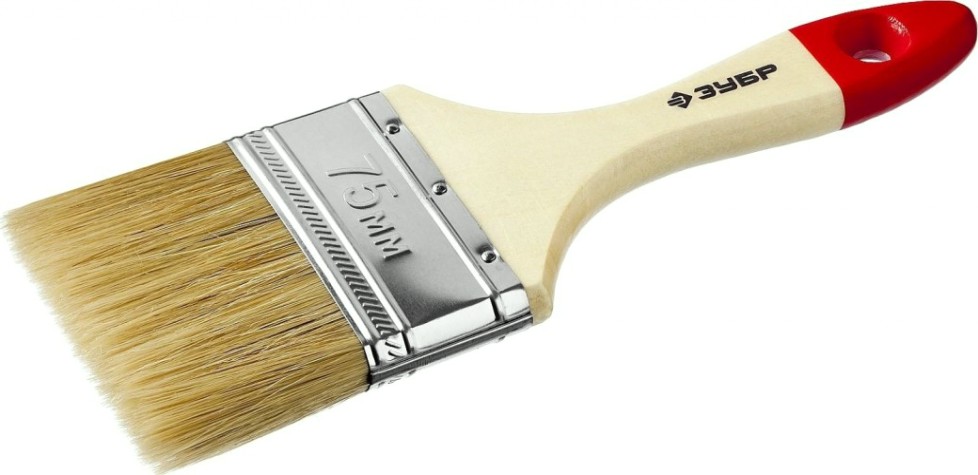 Кисть флейцевая ЗУБР УНИВЕРСАЛ-МАСТЕР 75 мм плоская натуральная щетина, дер. ручка [4-01003-075]