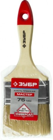 Кисть флейцевая ЗУБР УНИВЕРСАЛ-МАСТЕР 75 мм плоская натуральная щетина, дер. ручка [4-01003-075]
