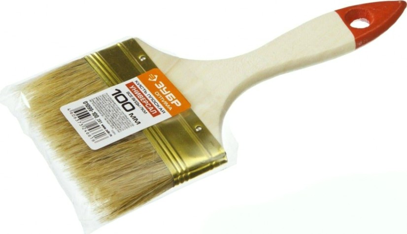 Кисть флейцевая ЗУБР УНИВЕРСАЛ плоская светлая щетина, деревянная ручка, 100мм [01099-100_z01]