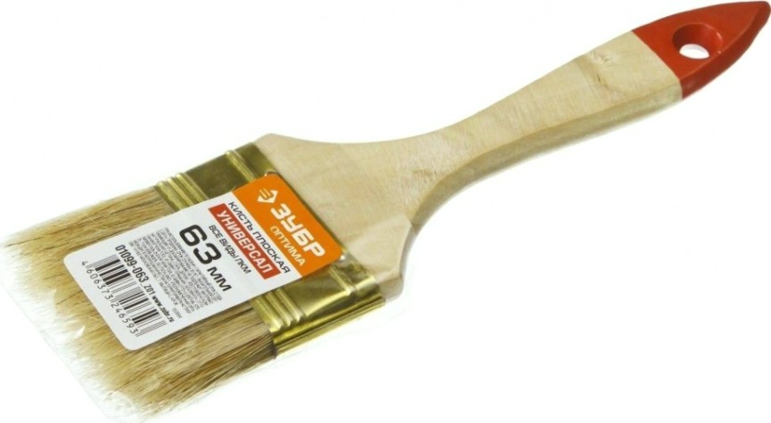 Кисть флейцевая ЗУБР УНИВЕРСАЛ плоская светлая щетина, деревянная ручка, 63мм [01099-063_z01]