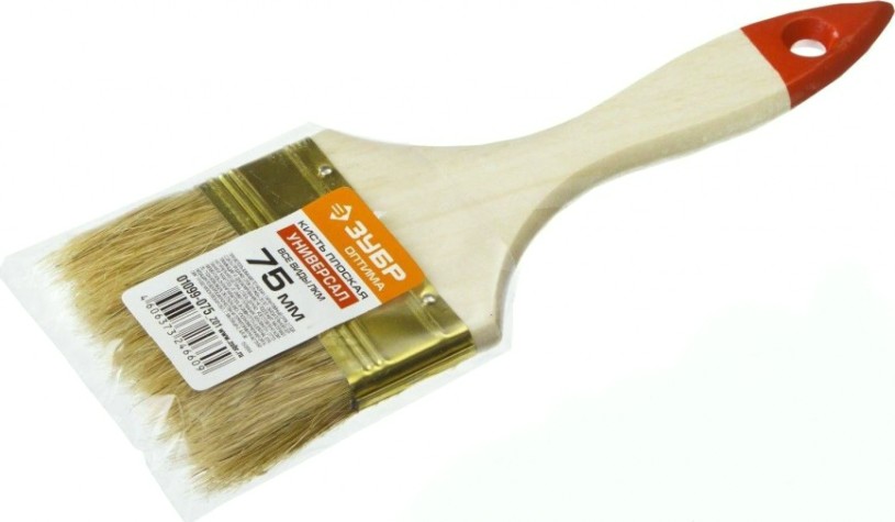 Кисть флейцевая ЗУБР УНИВЕРСАЛ плоская светлая щетина, деревянная ручка, 75мм [01099-075_z01]